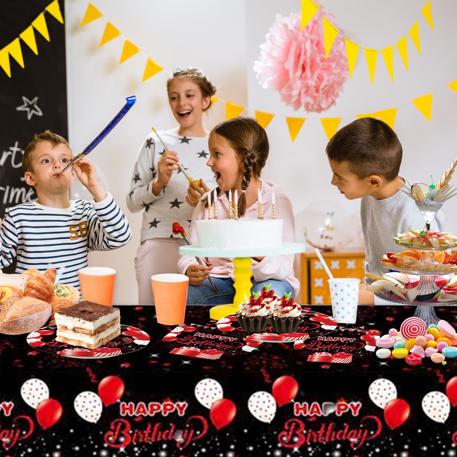 41pcs Black and Red Party Supplies Set – Plates, Napkins & Tablecloth for 20 Guests