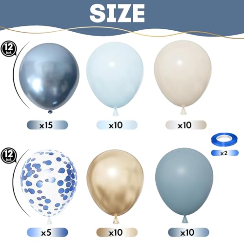 Govpy 60-Pack Dusty Blue and Gold Balloons, 12 Inch Metallic Confetti Party Set for Baby Shower, Wedding, Gender Reveal
