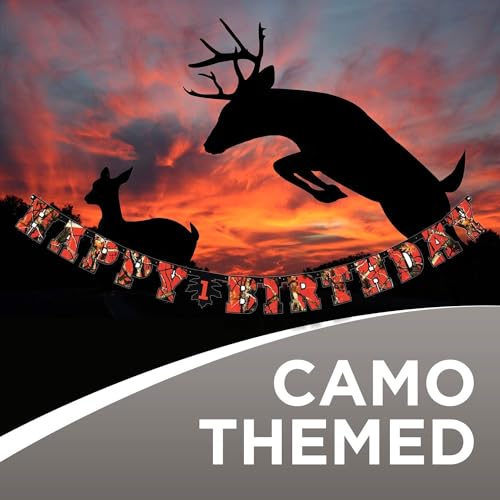 Havercamp Orange Camo Happy Birthday Banner – Camouflage Party Decor for Hunters & Nature Themes