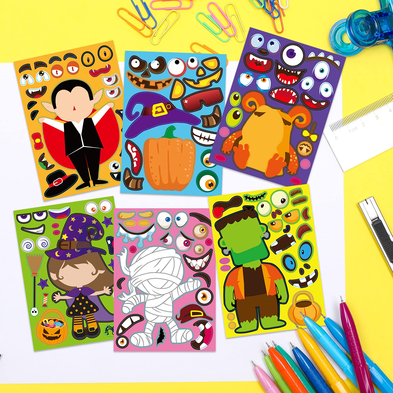 42 Sheets Halloween Sticker Craft Kit for Kids – Make Your Own Monster & Pumpkin Stickers