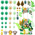 44-Piece Jungle Safari Animal Cake Toppers Set – Elephants, Giraffes, Lions, Monkeys & Tropical Leaves