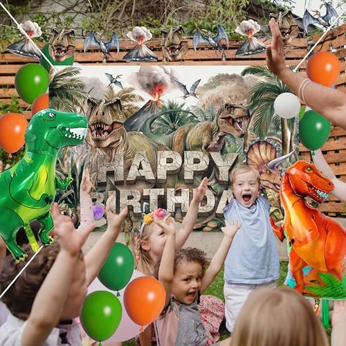 45-Piece Dinosaur Birthday Party Decorations Set – Backdrop, Balloons, Tablecloth & Cake Toppers