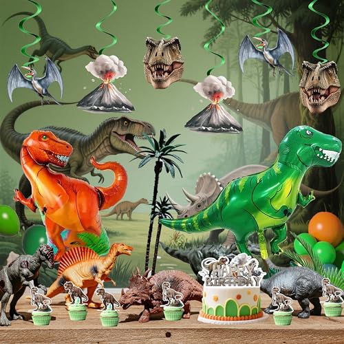 45-Piece Dinosaur Birthday Party Decorations Set – Backdrop, Balloons, Tablecloth & Cake Toppers