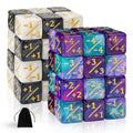 48 Glitter D6 Dice for MTG - Acrylic Marble Counters with Velvet Bag (Black/White & Blue/Purple)