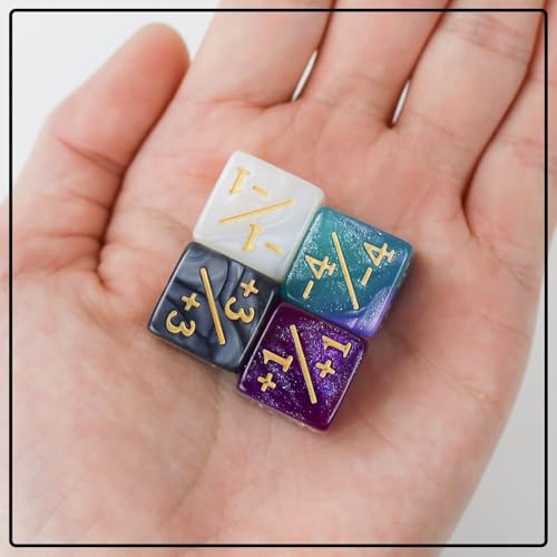 48 Glitter D6 Dice for MTG - Acrylic Marble Counters with Velvet Bag (Black/White & Blue/Purple)