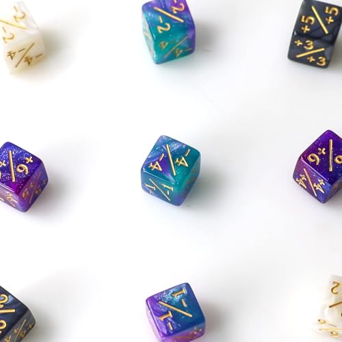 48 Glitter D6 Dice for MTG - Acrylic Marble Counters with Velvet Bag (Black/White & Blue/Purple)