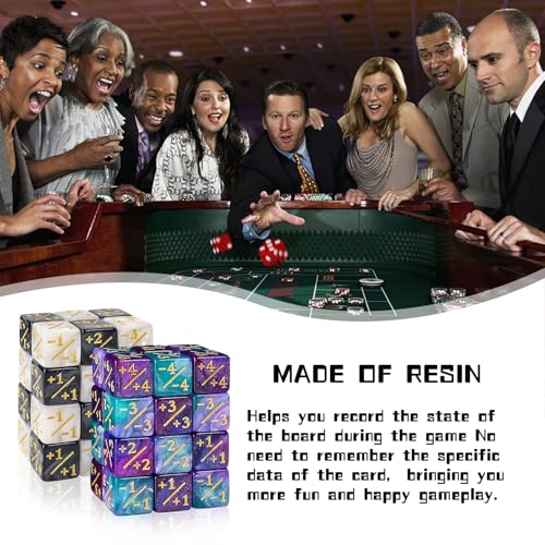 48 Glitter D6 Dice for MTG - Acrylic Marble Counters with Velvet Bag (Black/White & Blue/Purple)