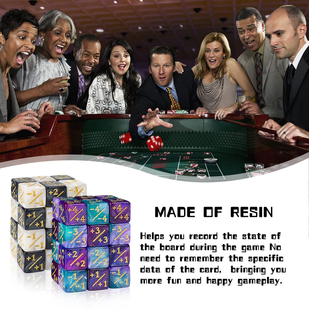 48 Glitter D6 Dice for MTG - Acrylic Marble Counters with Velvet Bag (Black/White & Blue/Purple)