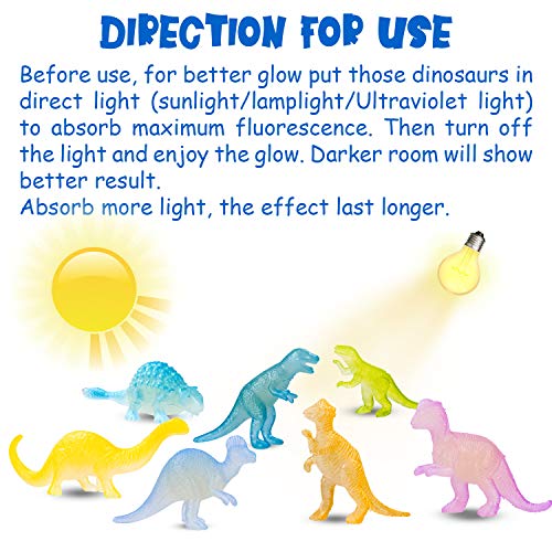 48 Glow-in-the-Dark Mini Dinosaur Figures - Bulk Party Favors for Kids by AugToy
