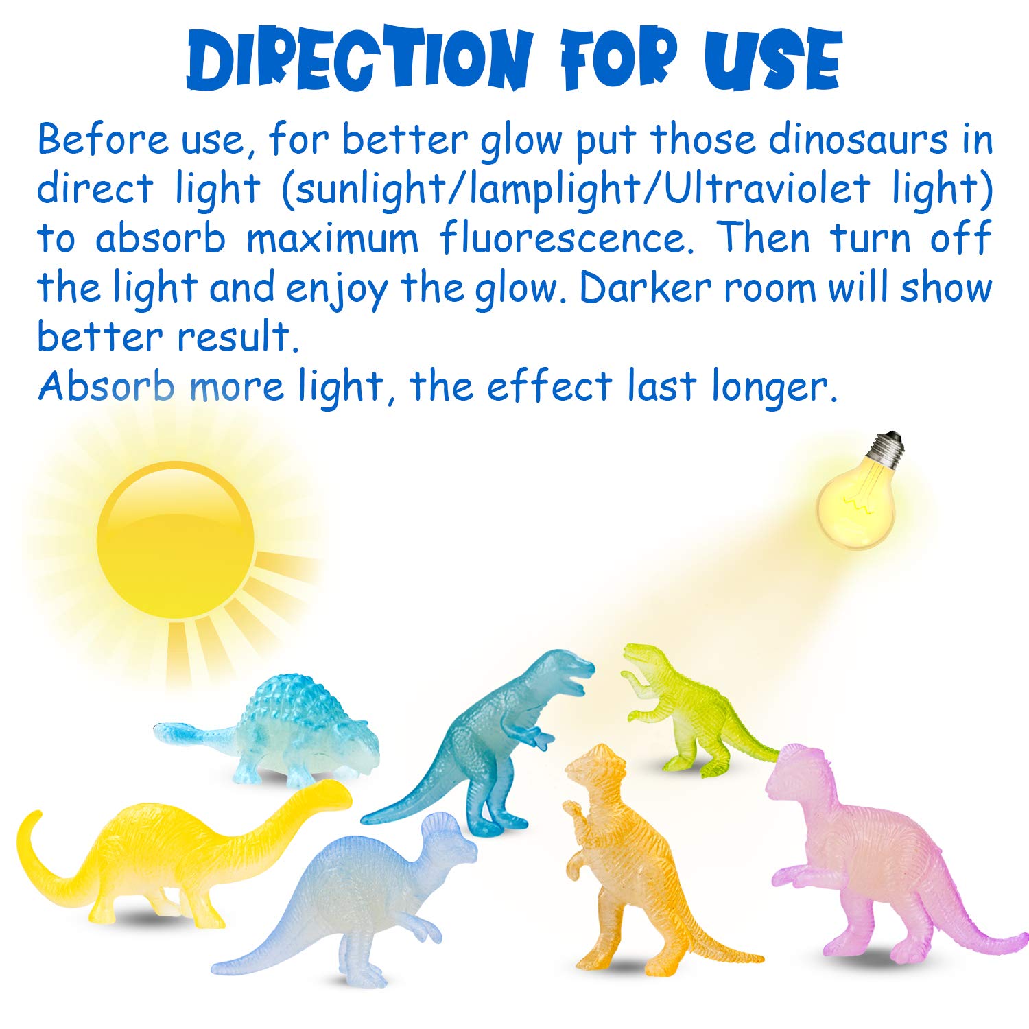 48 Glow-in-the-Dark Mini Dinosaur Figures - Bulk Party Favors for Kids by AugToy