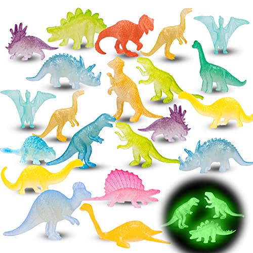 48 Glow-in-the-Dark Mini Dinosaur Figures - Bulk Party Favors for Kids by AugToy