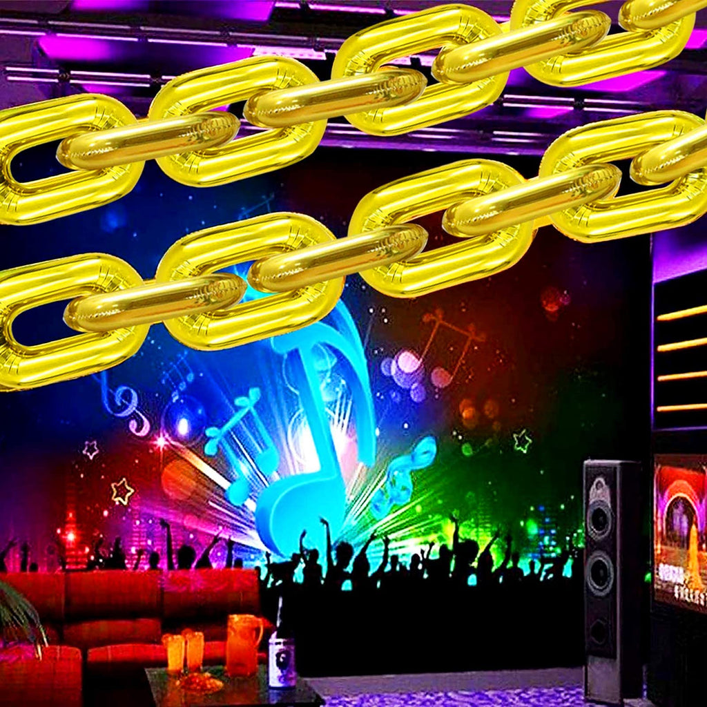 48 Gold Foil Chain Balloons 16 Inch – Jumbo Decoration Set for 80s 90s Party Backdrop
