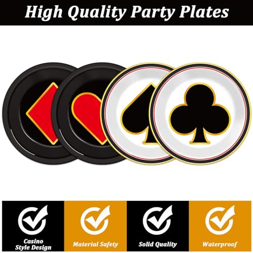 48-Pack CHUNNIN Casino Night Paper Plates – 7-Inch Disposable Poker Party Plates for Las Vegas Themes