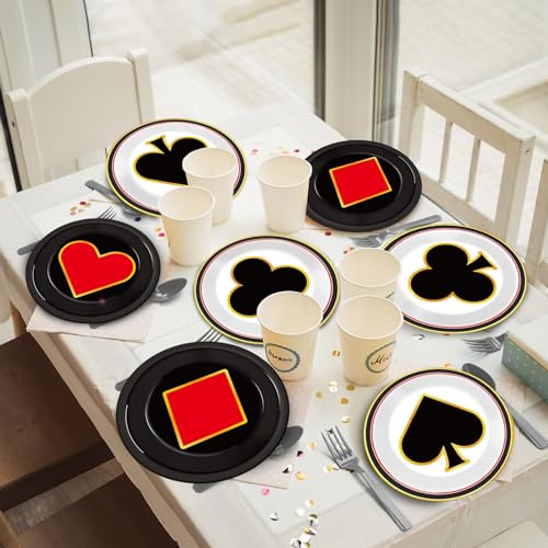 48-Pack CHUNNIN Casino Night Paper Plates – 7-Inch Disposable Poker Party Plates for Las Vegas Themes