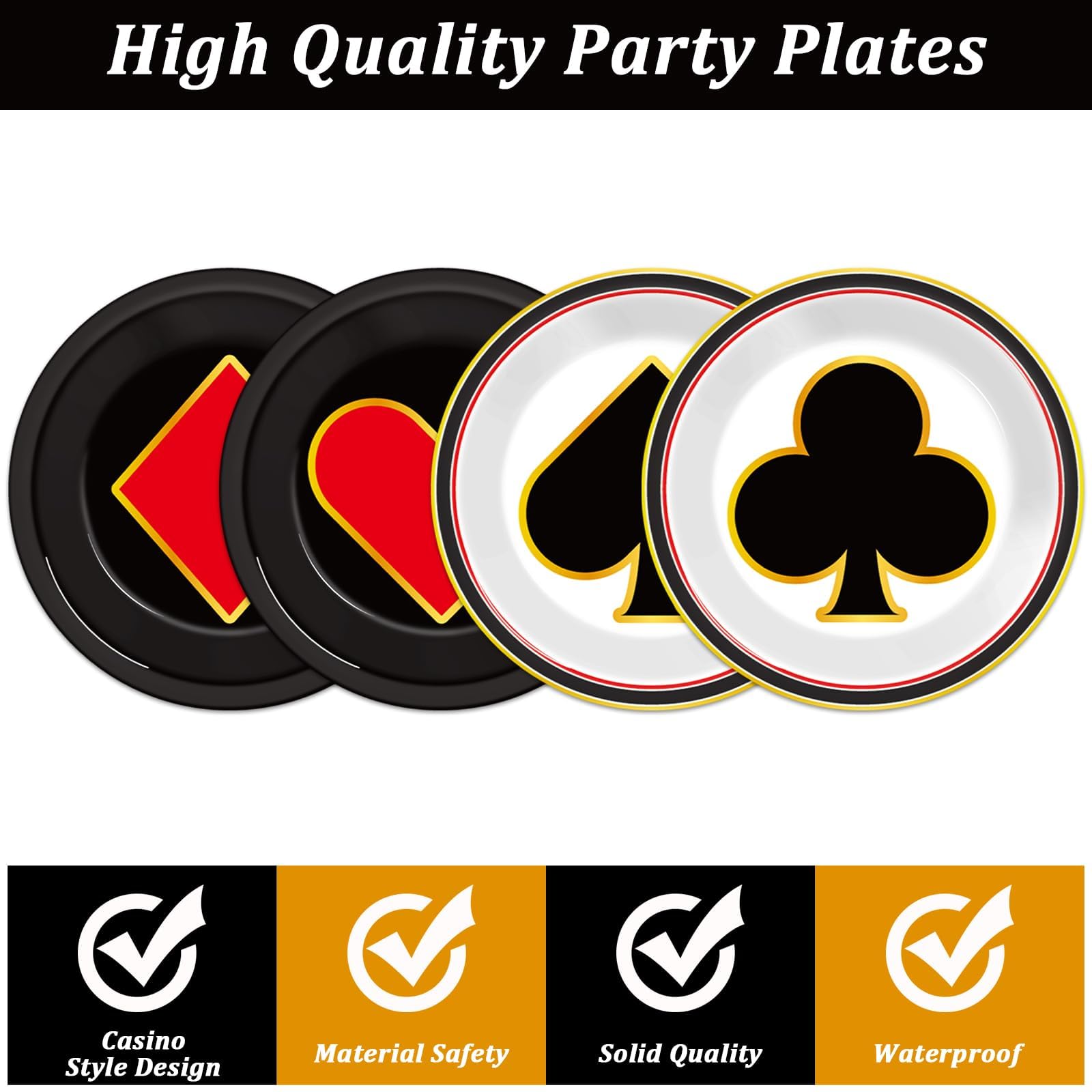 48-Pack CHUNNIN Casino Night Paper Plates – 7-Inch Disposable Poker Party Plates for Las Vegas Themes