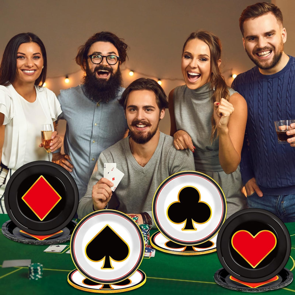 48-Pack CHUNNIN Casino Night Paper Plates – 7-Inch Disposable Poker Party Plates for Las Vegas Themes
