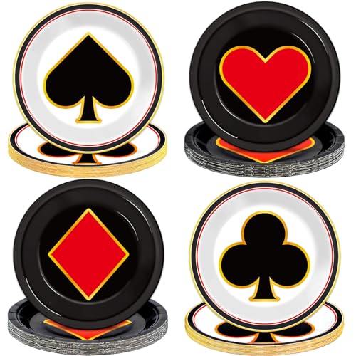 48-Pack CHUNNIN Casino Night Paper Plates – 7-Inch Disposable Poker Party Plates for Las Vegas Themes