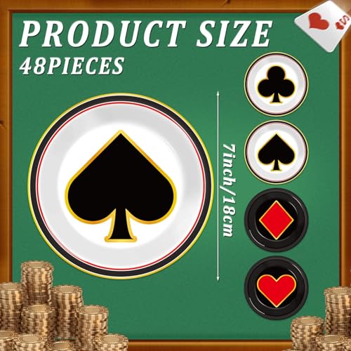48-Pack CHUNNIN Casino Night Paper Plates – 7-Inch Disposable Poker Party Plates for Las Vegas Themes