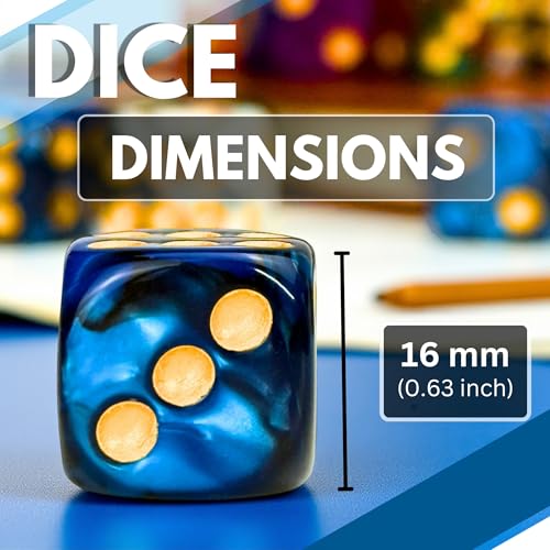48 Pack Luck Lab 16mm Marble Swirl D6 Dice with Gold Pips and Velvet Bag