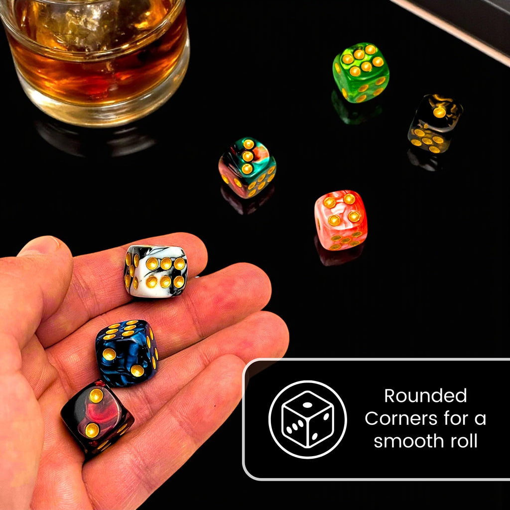 48 Pack Luck Lab 16mm Marble Swirl D6 Dice with Gold Pips and Velvet Bag