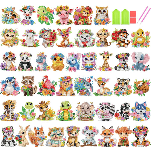 48-Piece Diamond Art Sticker Kit for Kids – Animal Gem Art Stickers, 5D Mosaic Craft for Boys Girls Ages 4-12