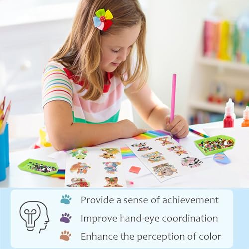 48-Piece Diamond Art Sticker Kit for Kids – Animal Gem Art Stickers, 5D Mosaic Craft for Boys Girls Ages 4-12