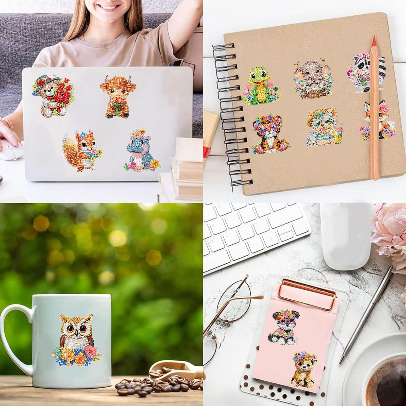 48-Piece Diamond Art Sticker Kit for Kids – Animal Gem Art Stickers, 5D Mosaic Craft for Boys Girls Ages 4-12