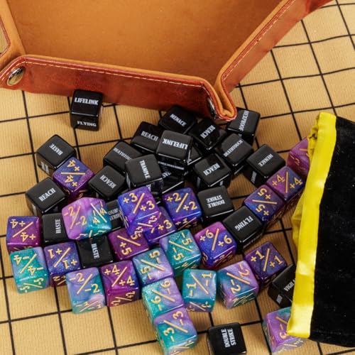 48-Piece MTG Counter Dice Set – Keyword, +1/+6 & -1/-6 Counters with Bag