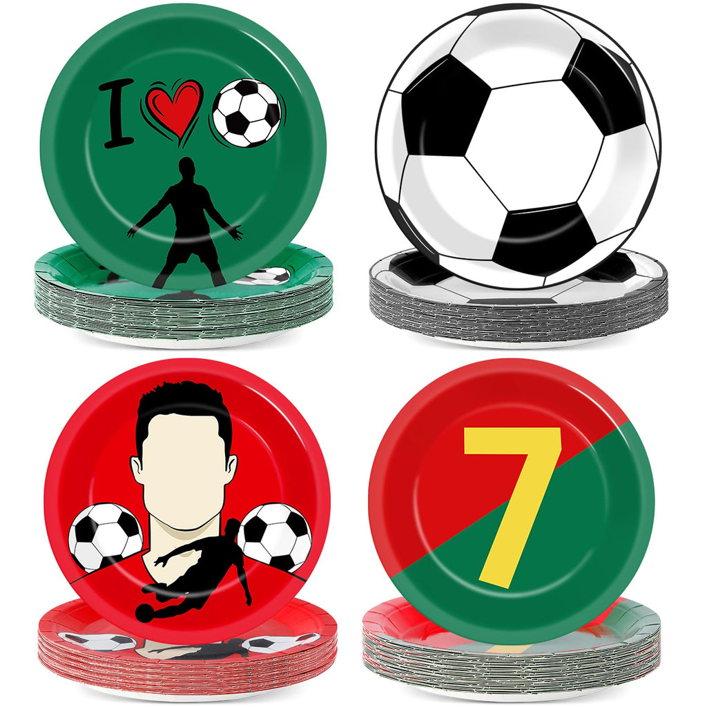 48 Soccer Paper Plates – Red & Green Disposable Dessert Plates for Sports Birthday Parties