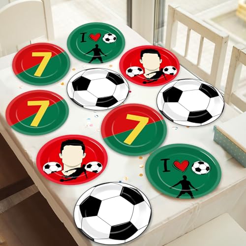 48 Soccer Paper Plates – Red & Green Disposable Dessert Plates for Sports Birthday Parties