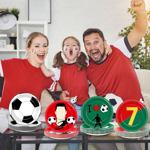 48 Soccer Paper Plates – Red & Green Disposable Dessert Plates for Sports Birthday Parties