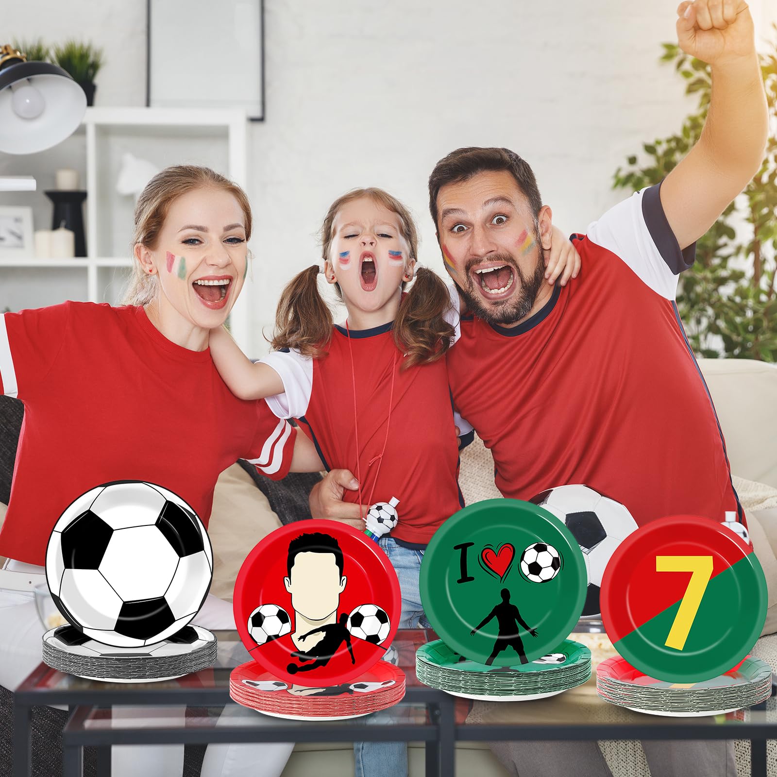 48 Soccer Paper Plates – Red & Green Disposable Dessert Plates for Sports Birthday Parties