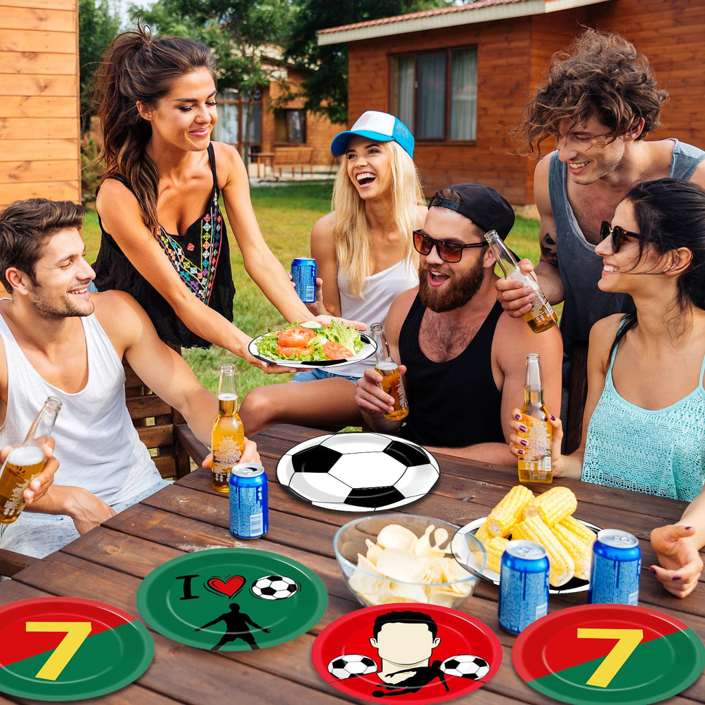 48 Soccer Paper Plates – Red & Green Disposable Dessert Plates for Sports Birthday Parties