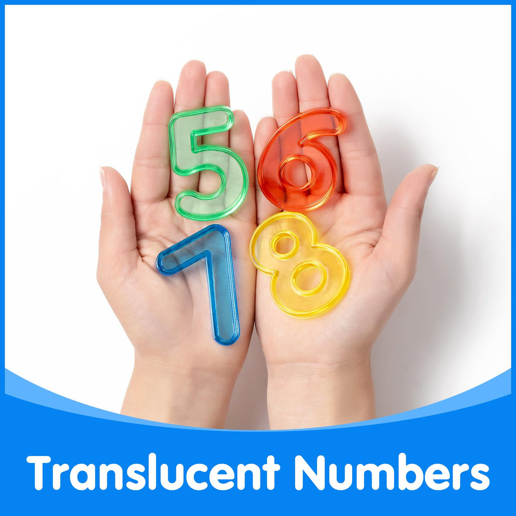 48 Translucent Number Tiles for Light Tables – 4 Sets of 1-10 & Symbols (Red, Blue, Yellow, Green)