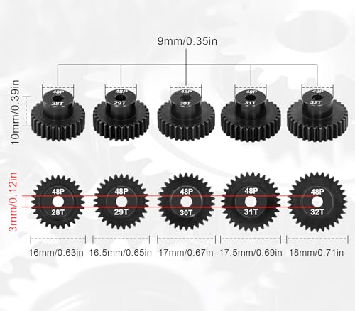 48P Pinion Gear Set 28T-32T (5 Gears) for 1/10 RC Cars – Hardened Steel, 3.175mm Shaft