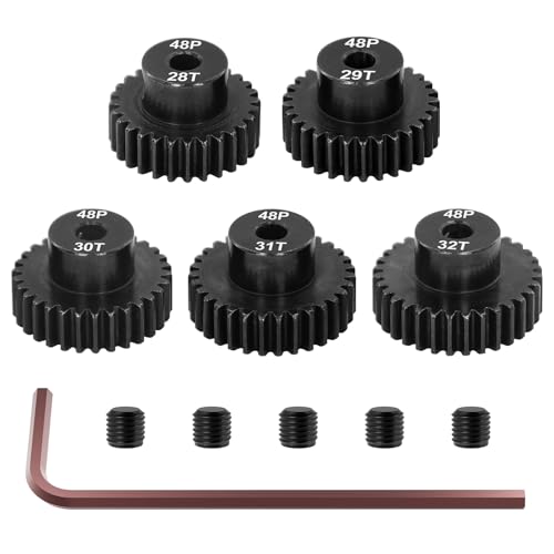 48P Pinion Gear Set 28T-32T (5 Gears) for 1/10 RC Cars – Hardened Steel, 3.175mm Shaft