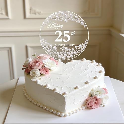 4.9-Inch Round Acrylic Cake Topper with Faux Pearls and Marker Pen by Coucoland (White)
