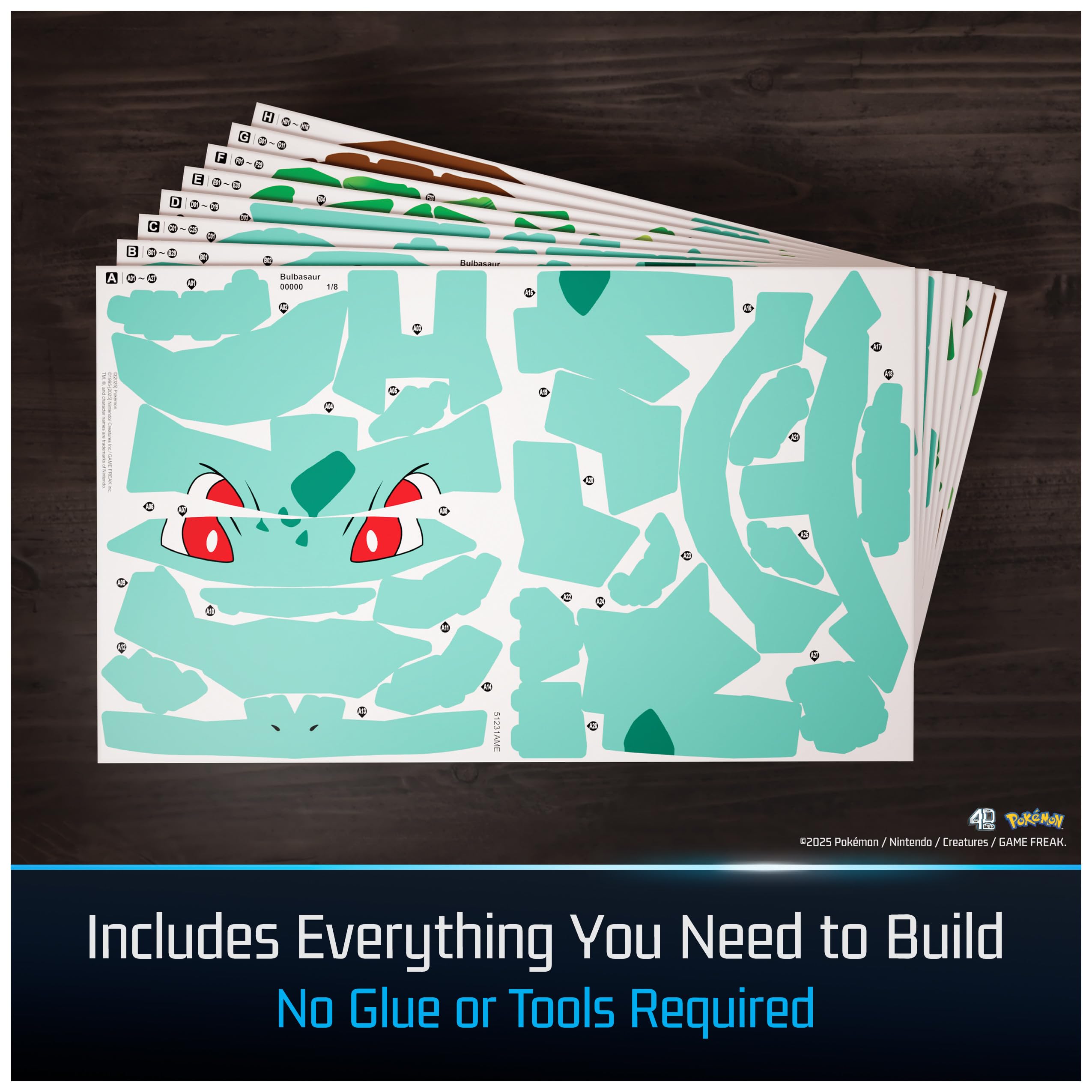 4D Build Pokémon Bulbasaur 3D Puzzle Kit - 195 Pieces, No Glue, Display Model 9.3" x 11.4" x 9.4"