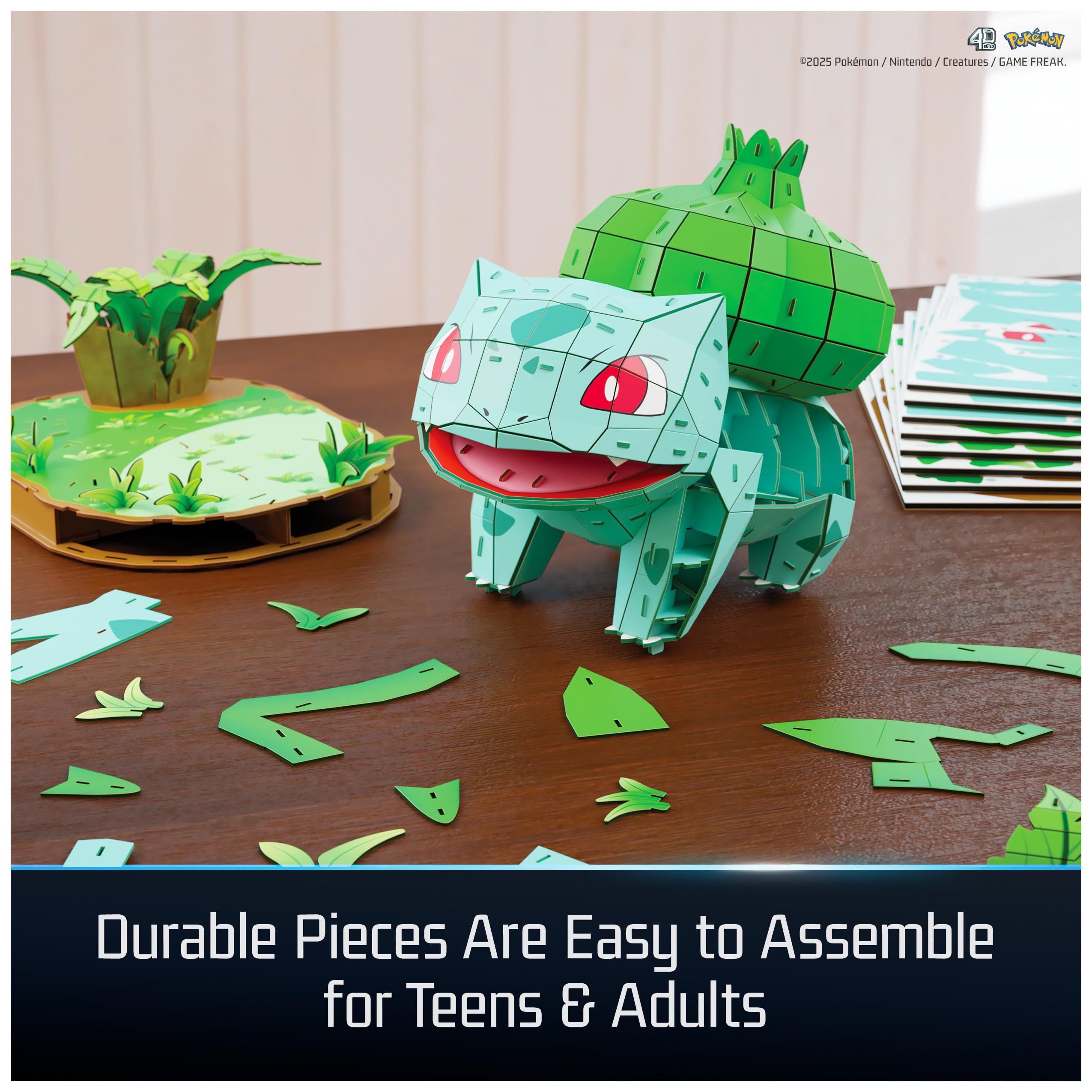 4D Build Pokémon Bulbasaur 3D Puzzle Kit - 195 Pieces, No Glue, Display Model 9.3" x 11.4" x 9.4"