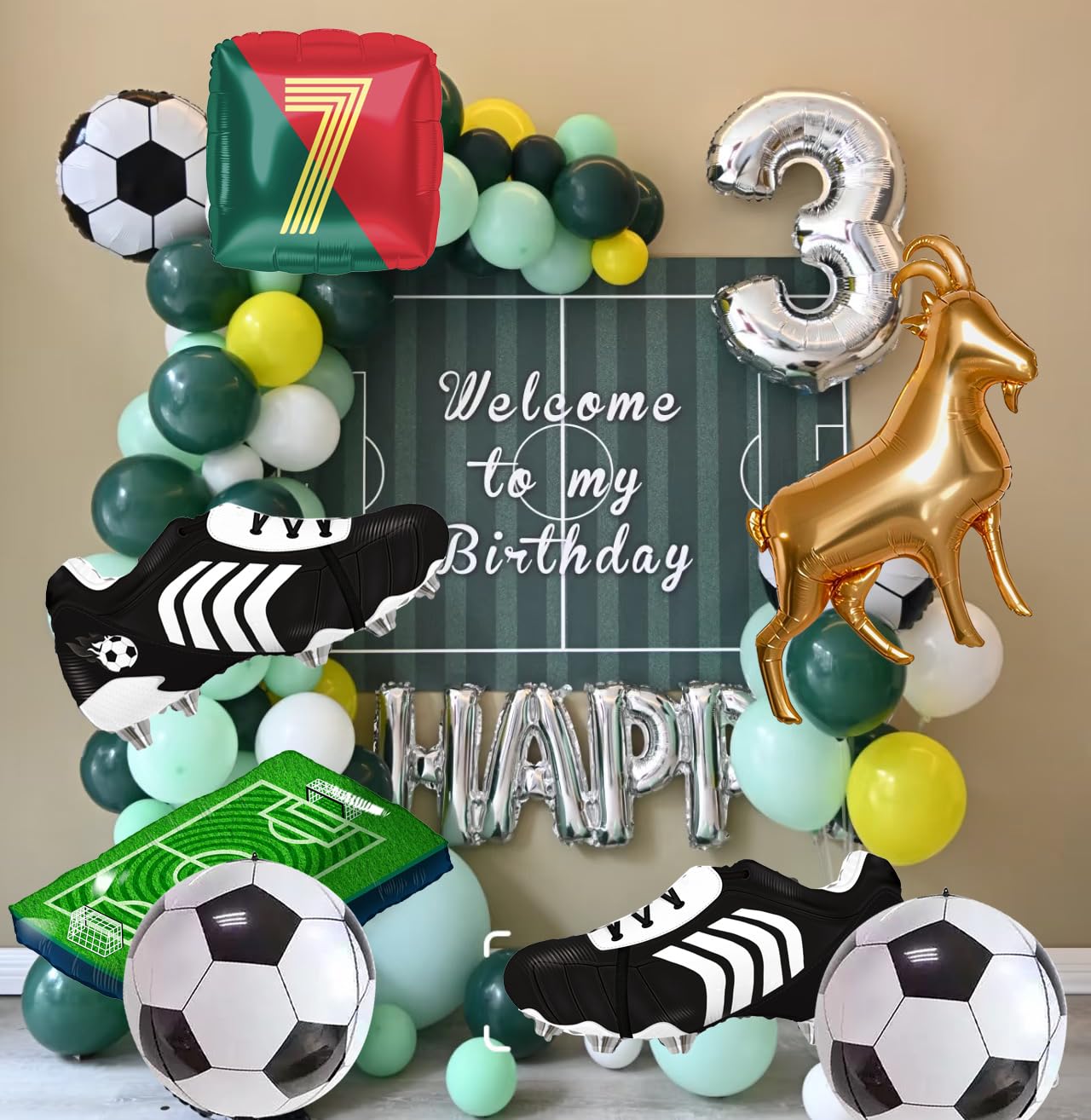 4D Football Balloons Set - Soccer Field, Cleats, Jersey & Goat Decorations | Red & Green Sports Party Pack