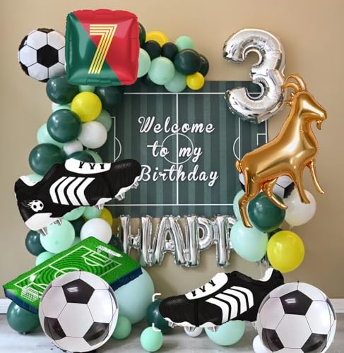 4D Football Balloons Set - Soccer Field, Cleats, Jersey & Goat Decorations | Red & Green Sports Party Pack