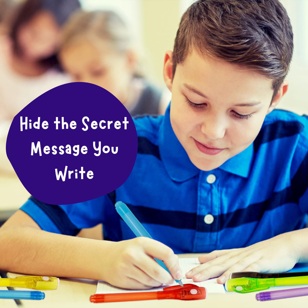 4E's Novelty 12-Pack Invisible Ink Pens with UV Lights, Mini Notebooks & Goodie Bags – Spy Party Favors for Kids