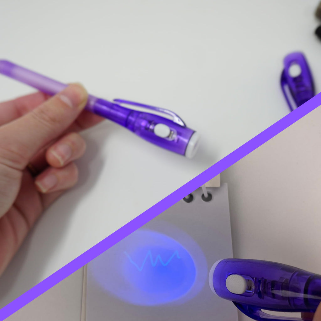 4E's Novelty 12-Pack Invisible Ink Pens with UV Lights, Mini Notebooks & Goodie Bags – Spy Party Favors for Kids