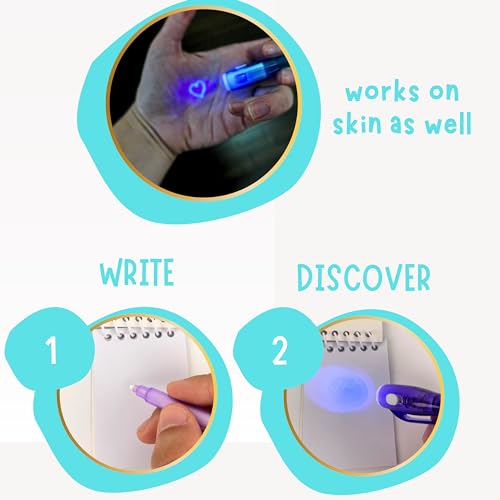 4E's Novelty 12-Pack Invisible Ink Spy Kit with UV Pens, Mini Notebooks & Goodie Bags for Kids Party Favors