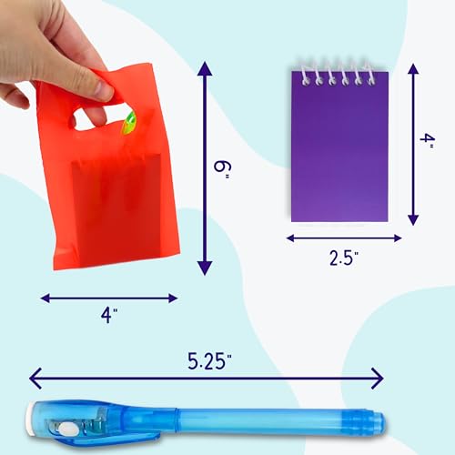 4E's Novelty 12-Pack Invisible Ink Spy Kit with UV Pens, Mini Notebooks & Goodie Bags for Kids Party Favors