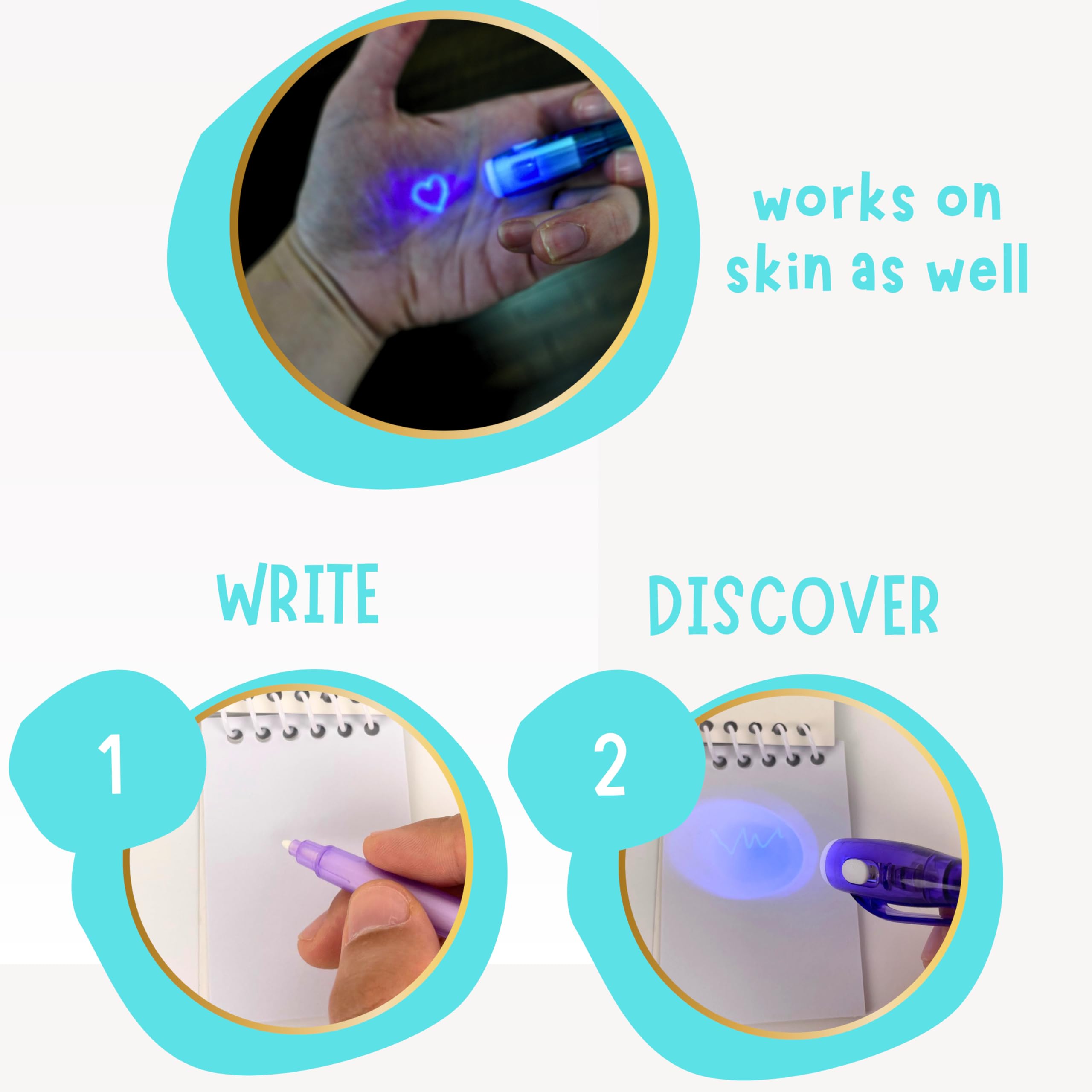4E's Novelty 12-Pack Invisible Ink Spy Kit with UV Pens, Mini Notebooks & Goodie Bags for Kids Party Favors