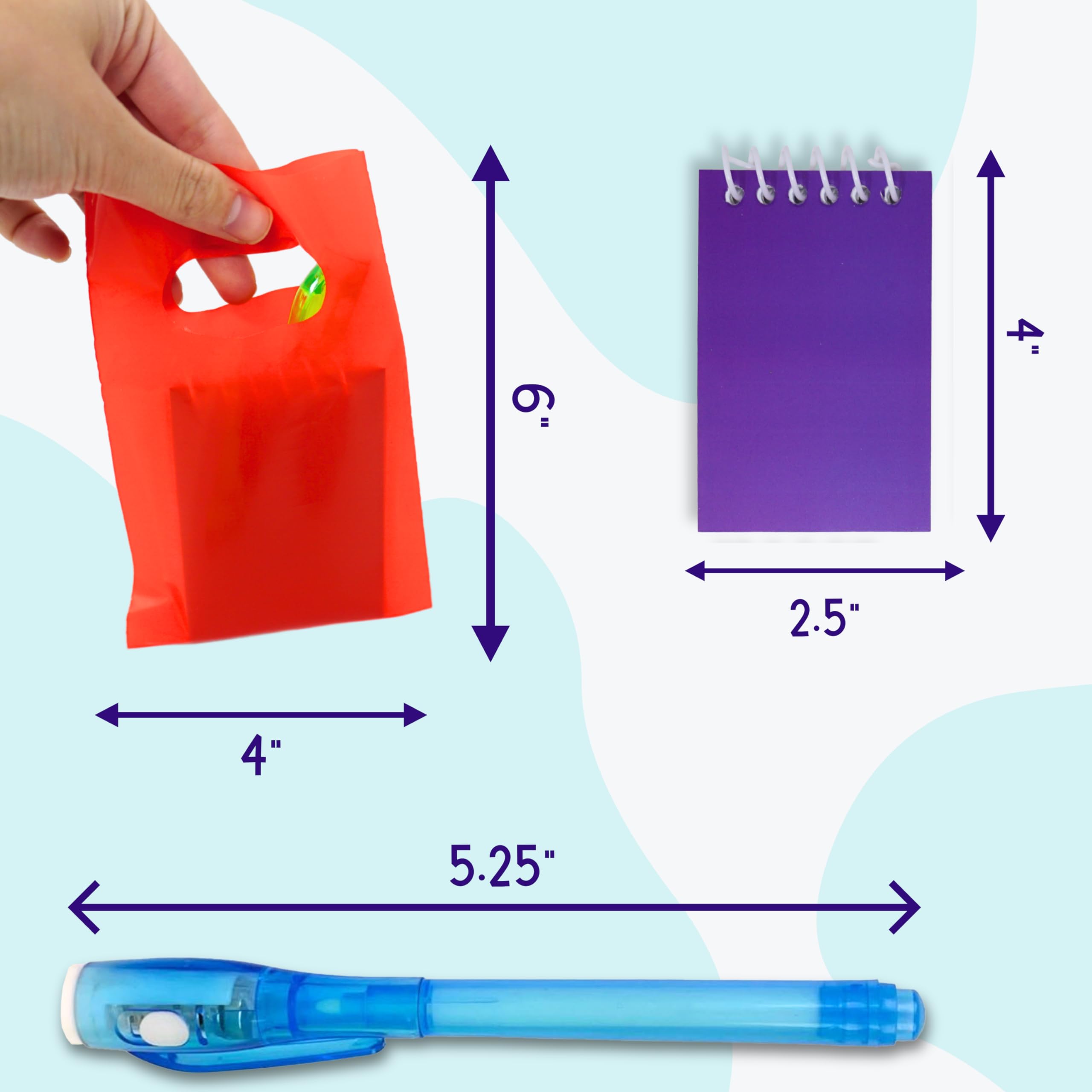 4E's Novelty 12-Pack Invisible Ink Spy Kit with UV Pens, Mini Notebooks & Goodie Bags for Kids Party Favors