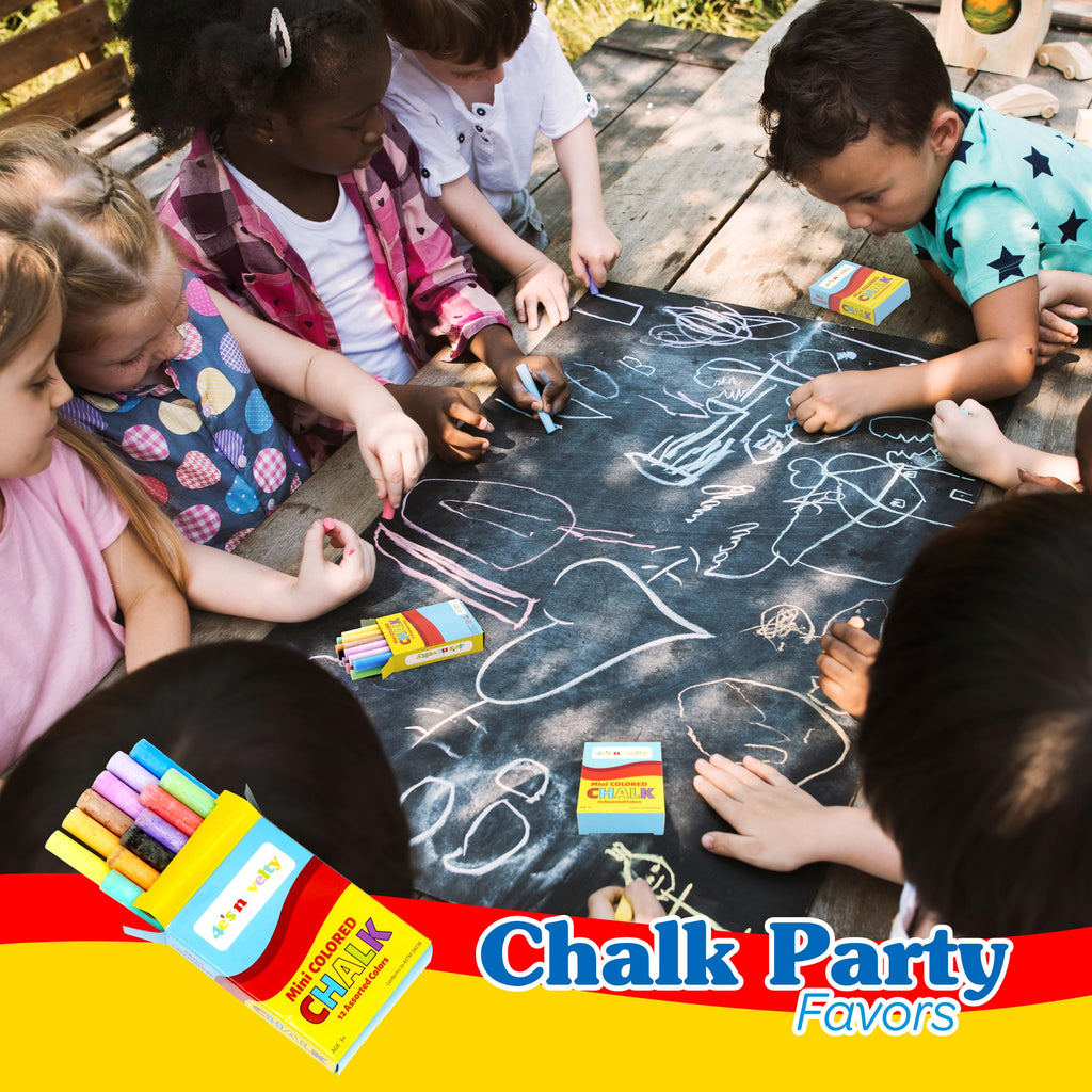 4E's Novelty 144 Mini Chalk Sets - 12 Boxes of 12 Colors, Non-Toxic Sidewalk & Blackboard Chalk for Kids Party Favors