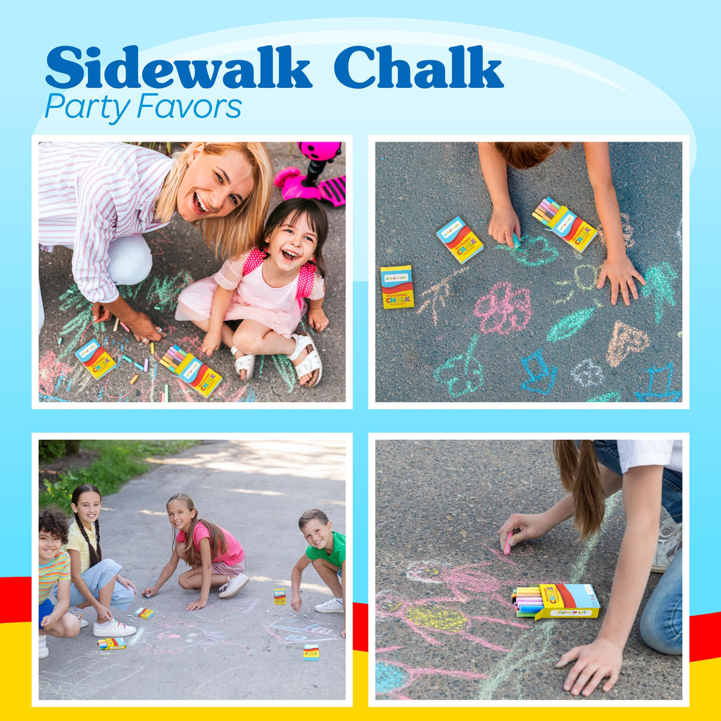 4E's Novelty 144 Mini Chalk Sets - 12 Boxes of 12 Colors, Non-Toxic Sidewalk & Blackboard Chalk for Kids Party Favors