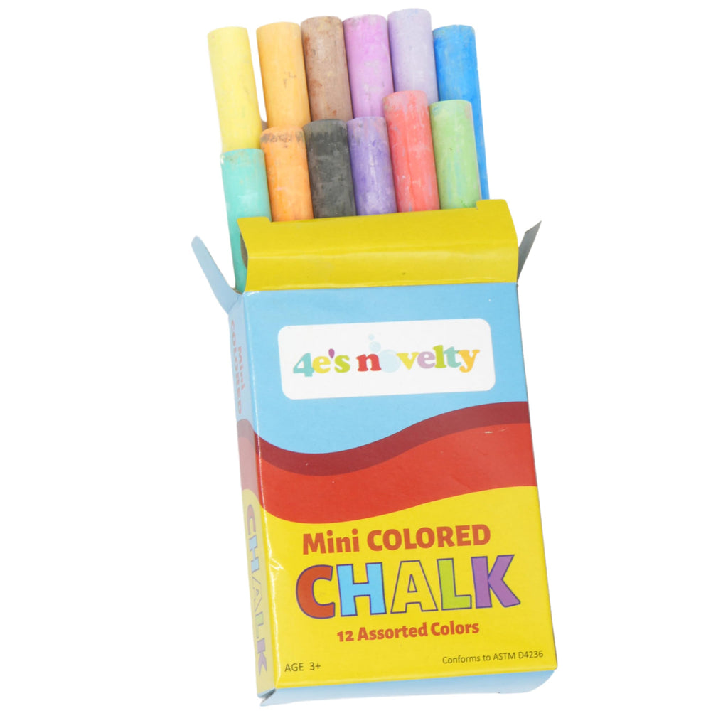 4E's Novelty 144 Mini Chalk Sets - 12 Boxes of 12 Colors, Non-Toxic Sidewalk & Blackboard Chalk for Kids Party Favors